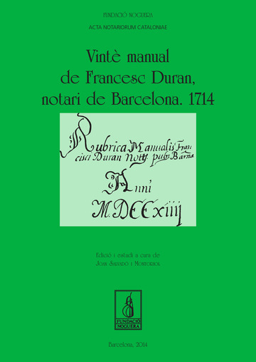 Vint manual de Francesc Duran, notari de Barcelona. 1714